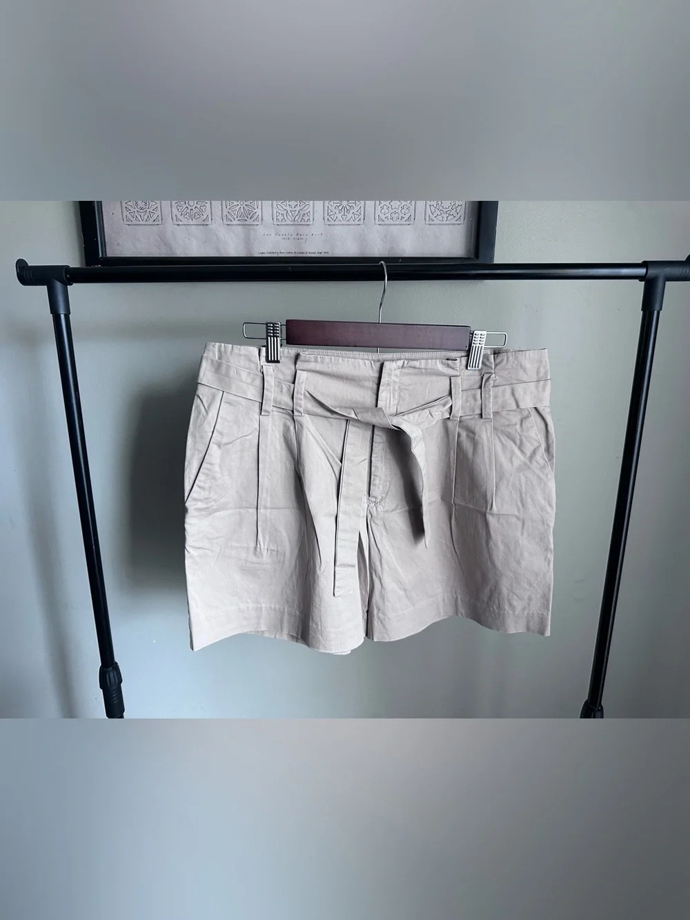 High-Waist Paperbag Tie Belt Shorts - Light Beige
